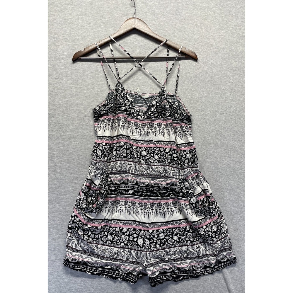 Mudd Romper Womens Large Multricolor Floral Paisley Print Strappy V Neck Pockets